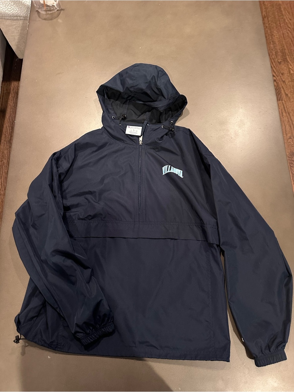 Champion Navy Hooded Pullover Windbreaker with Light Blue Logo